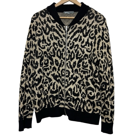 89th & Madison Black and Cream Leopard Print Sweater Women’s Size Large - Picture 1 of 9